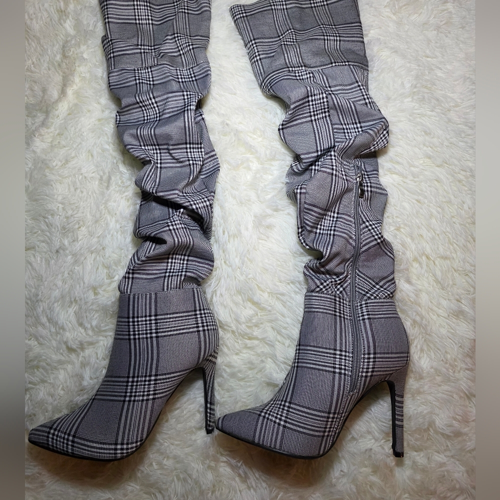 Steve Madden Gray Plaid Over the Knee Boots